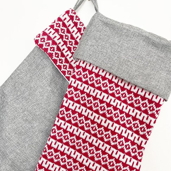 ✨ Set of Two Christmas Stockings | Red and Gray - Picture 2 of 3